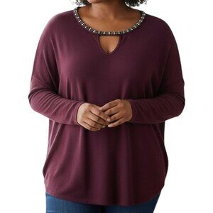 JENNIFER LOPEZ Burgundy Embellished Long Sleeve Sweater - Size XL - NWT